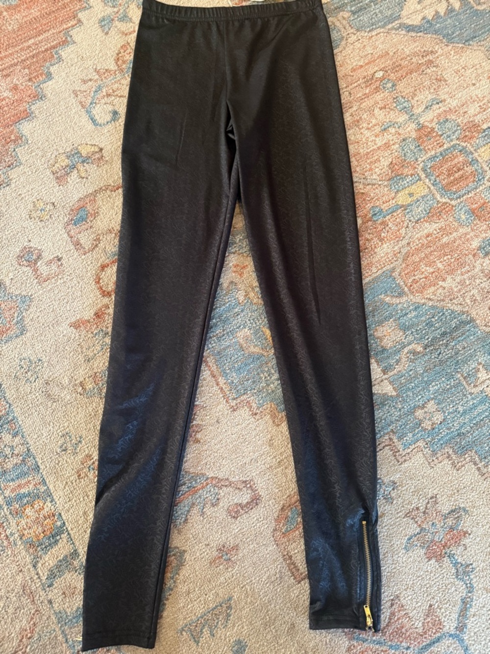 Mystree Black Shimmer Leggings with Ankle Zip Accent